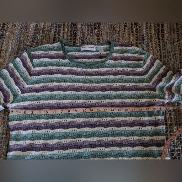 Sweater XL Eggplant Purple Sage Green Ecru Cream Stripe Open Knit Cluttercore - Picture 7 of 8